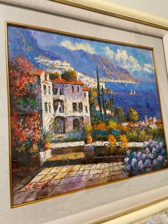 J.クールベ【地中海の眺め】油絵　油彩