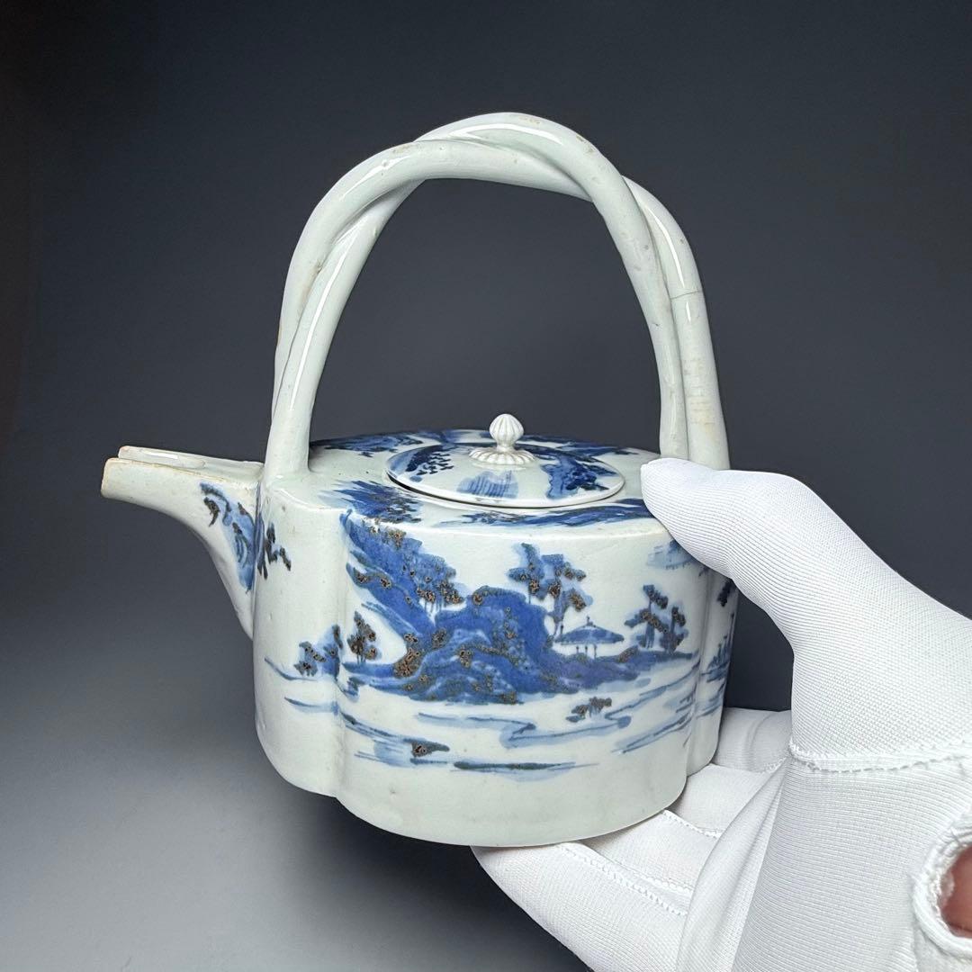 古伊万里　古平戸　染付山水図銚子　江戸時代　古美術　オブジェ　雰囲気◎