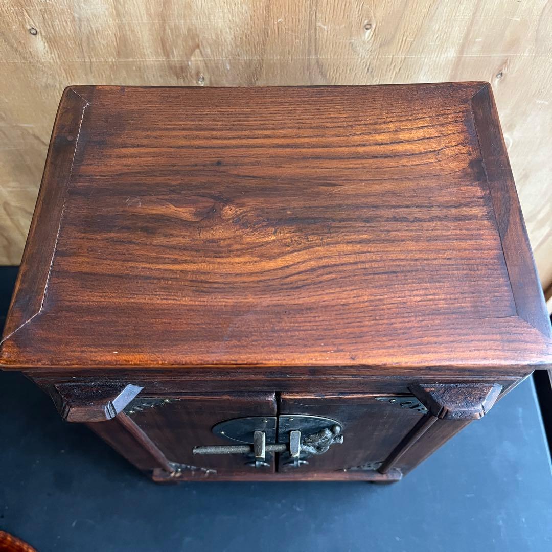 李朝 小戸棚 33㎝ 小抽斗 小振り 棚 骨董 木製 工藝