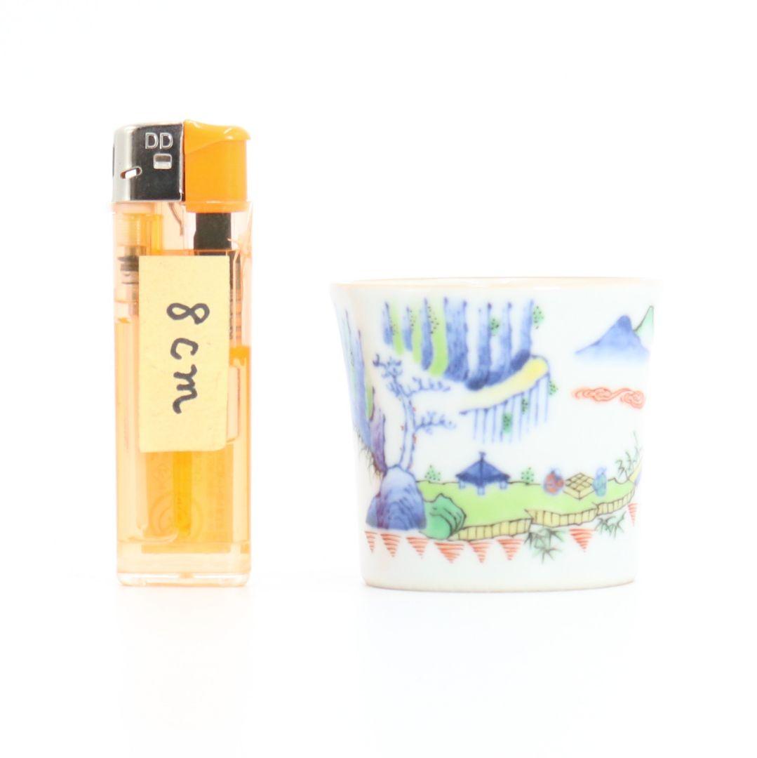 五世 三浦竹泉作 色絵山水図蓋置　茶道具 共箱/共布　C28