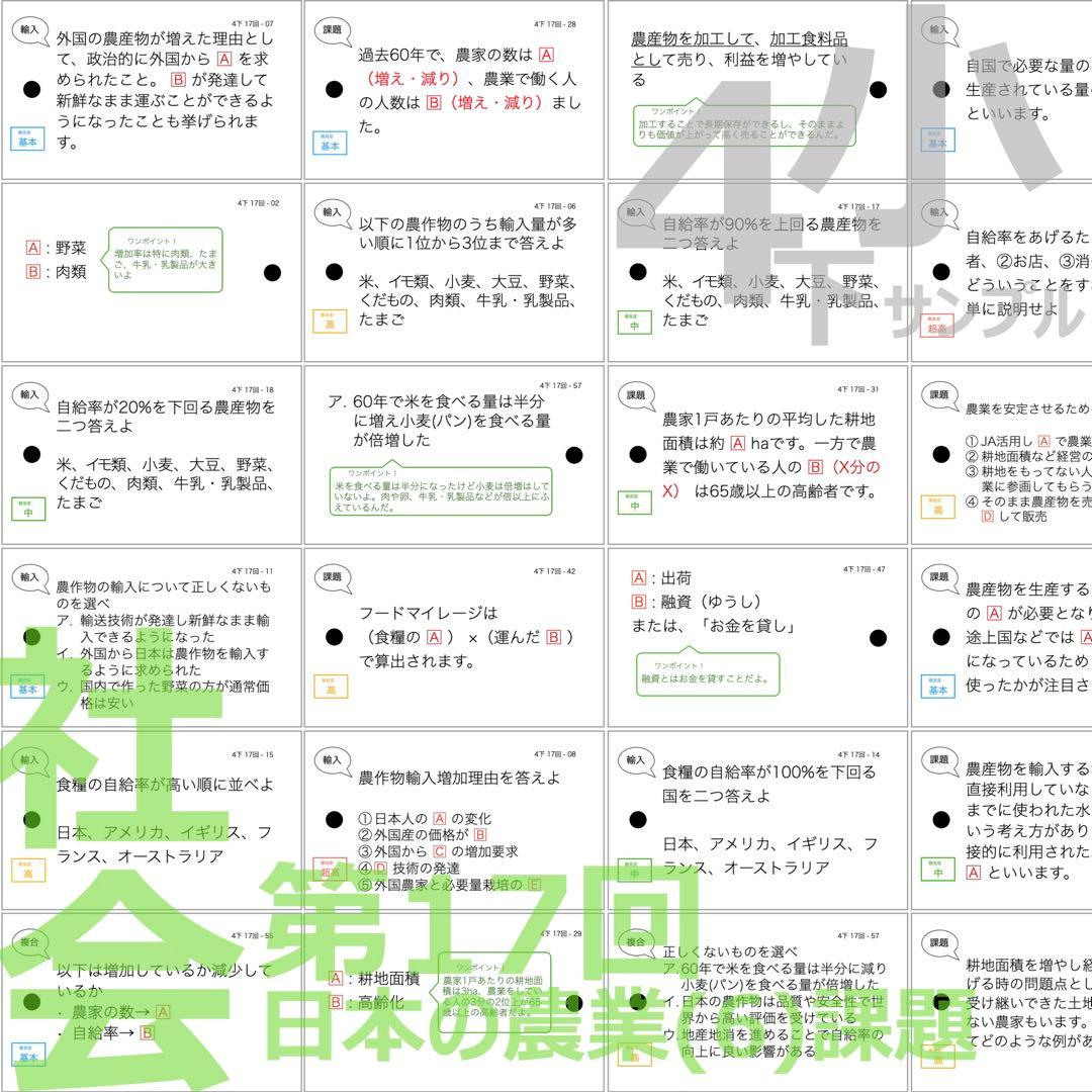 中学受験 暗記カード【4年下 理社国16-18回】 予習シリーズ 組み分け対策