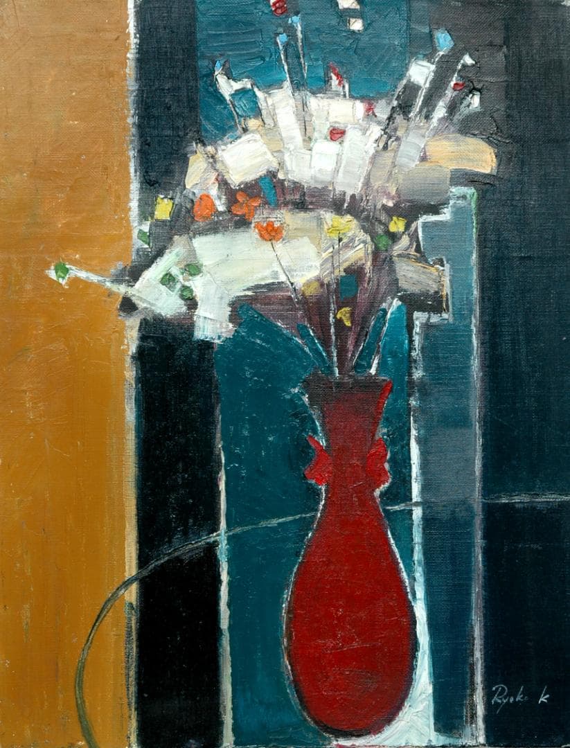 油絵 菅家令子 絵 絵画 インテリア 額付 (白）F6-172023 花