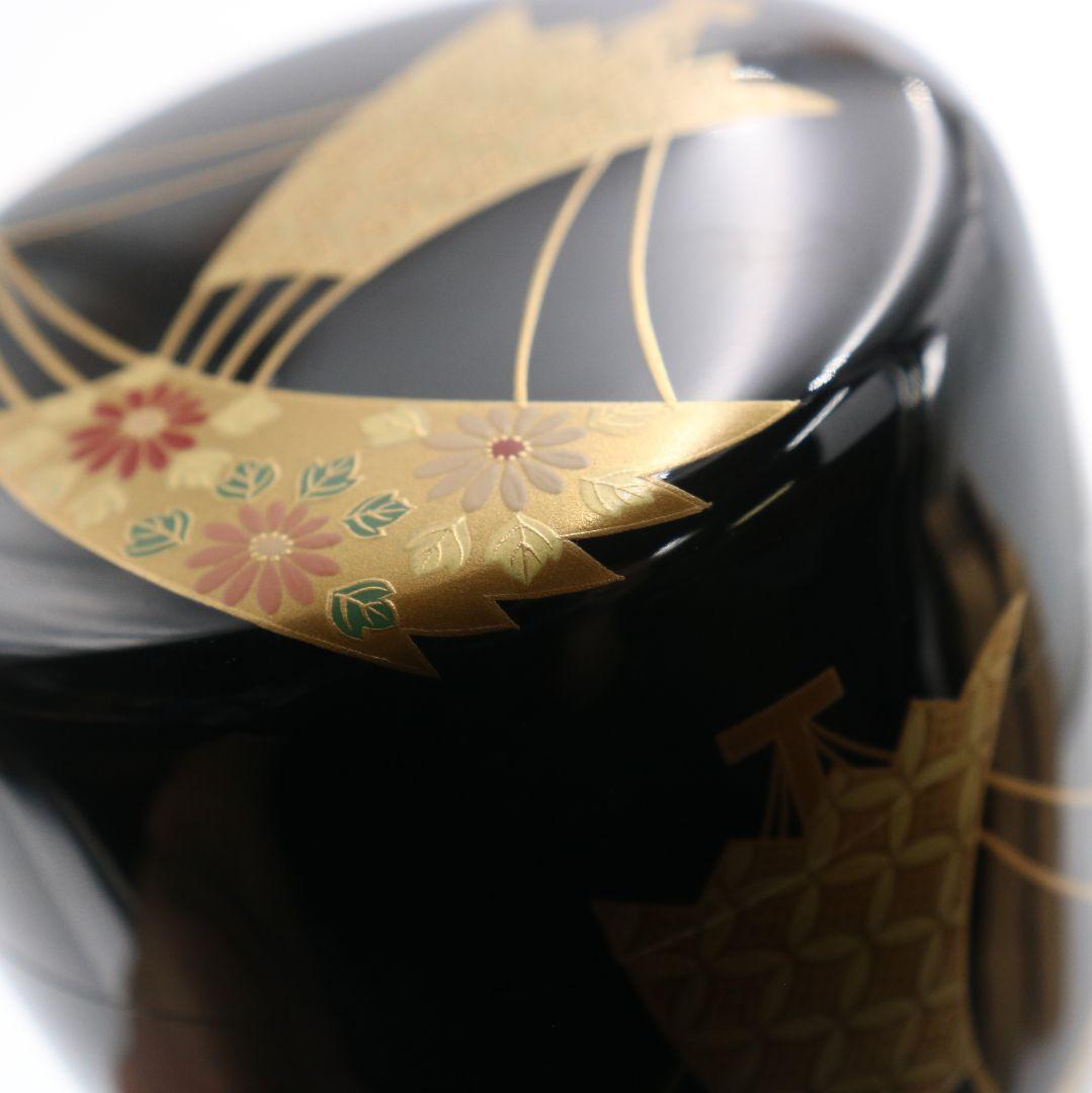 鈴木光入作 扇舟蒔絵 大棗 内銀溜 茶道具 共箱　DB788　N2