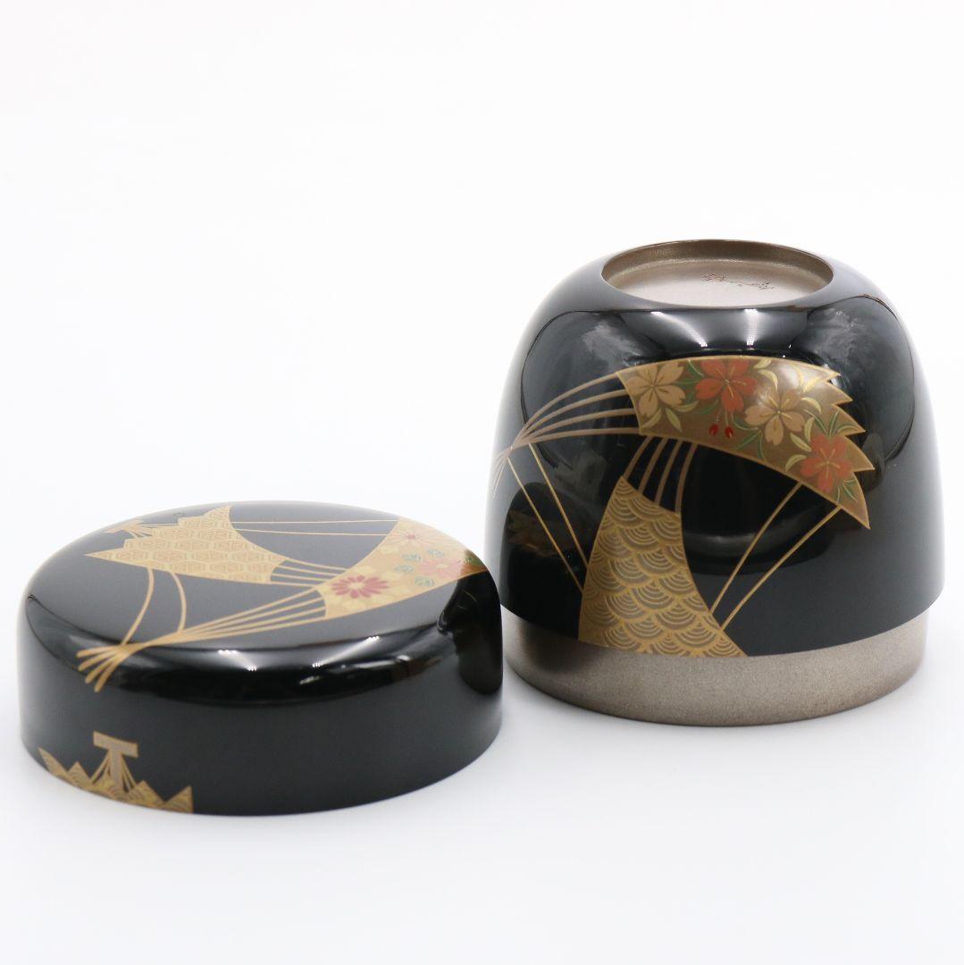 鈴木光入作 扇舟蒔絵 大棗 内銀溜 茶道具 共箱　DB788　N2