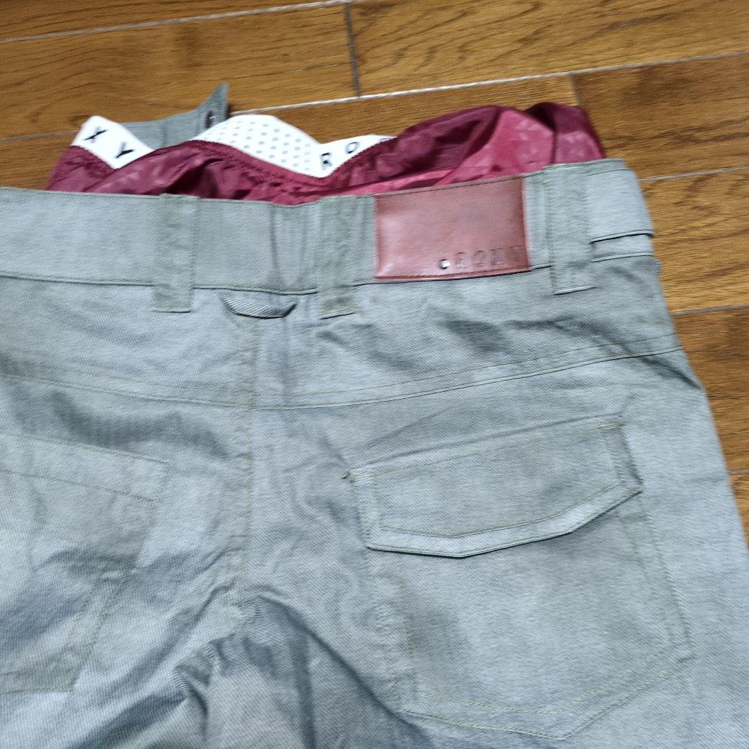 【美品】ROXY　スノボウェア　上下セット　デニム風　　カーキ　Ｓ　ボタニカル