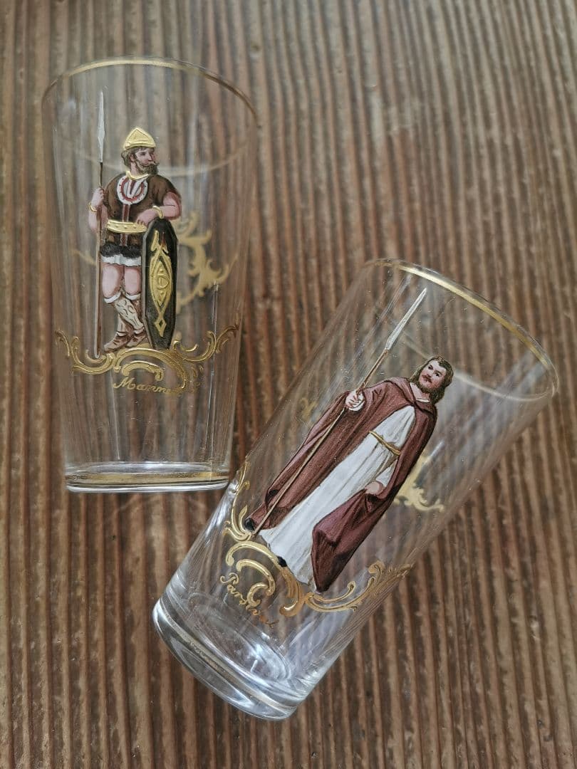 アンティーク19世紀ロブマイヤー 手描エナメル金彩 オペラ歌劇ペアショットグラス