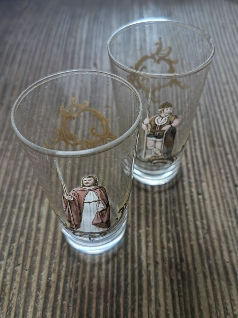 アンティーク19世紀ロブマイヤー 手描エナメル金彩 オペラ歌劇ペアショットグラス