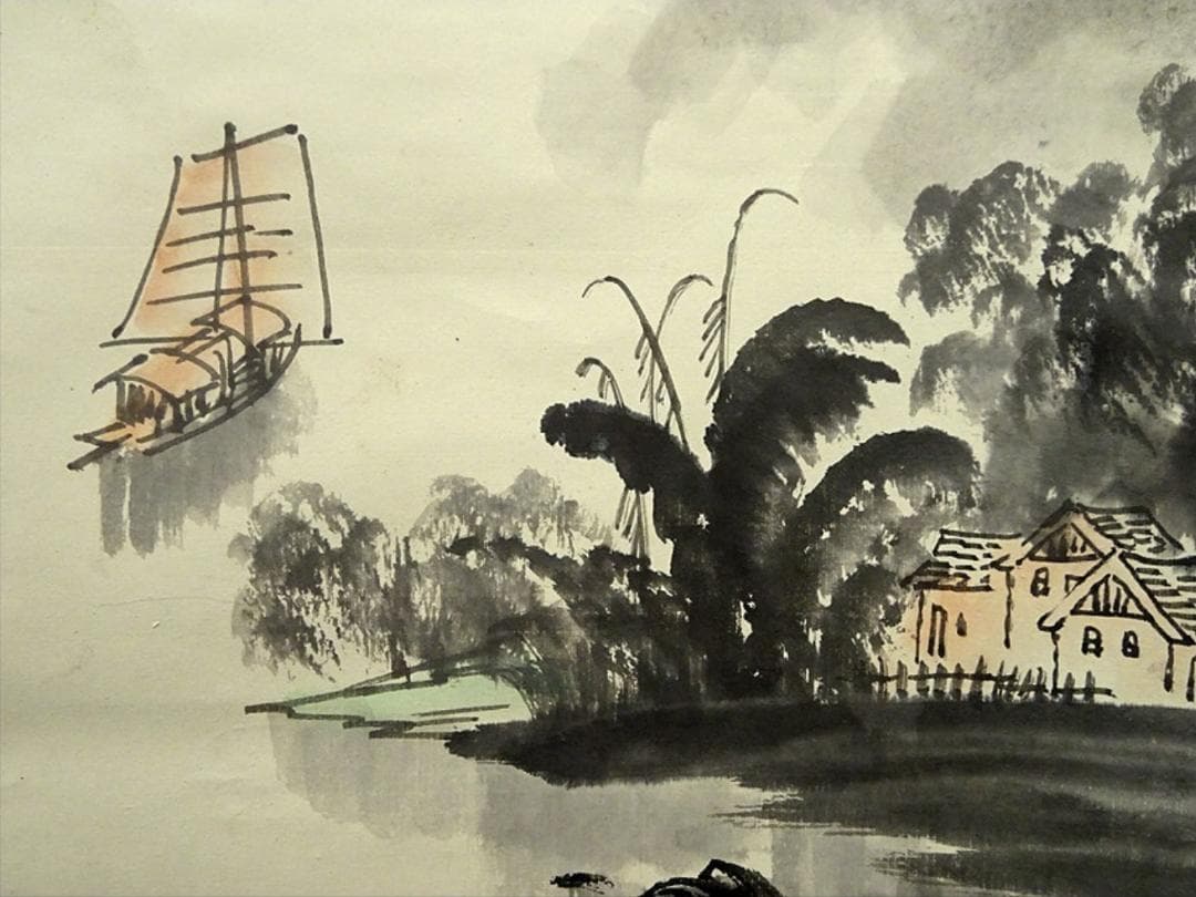 大幅掛軸 羅正義『灕江奇峰天下秀』中国画 紙本肉筆 箱付 掛け軸 a061011