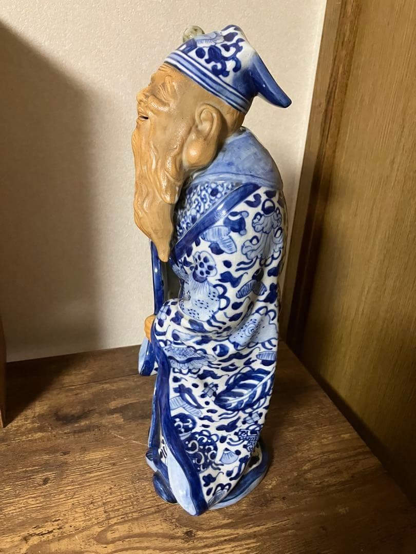 骨董）九谷焼 巨大陶器製　染付　七福神 寿老人 福禄寿　縁起物 置物　オブジェ