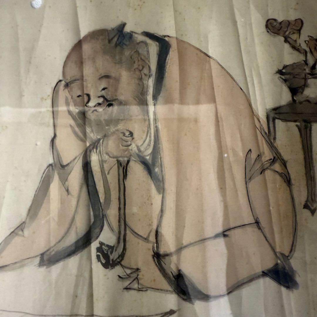 王震 軸 マクリ 達磨図 額入 中国画家 時代 古玩 当時物 旧家 蔵出 骨董品