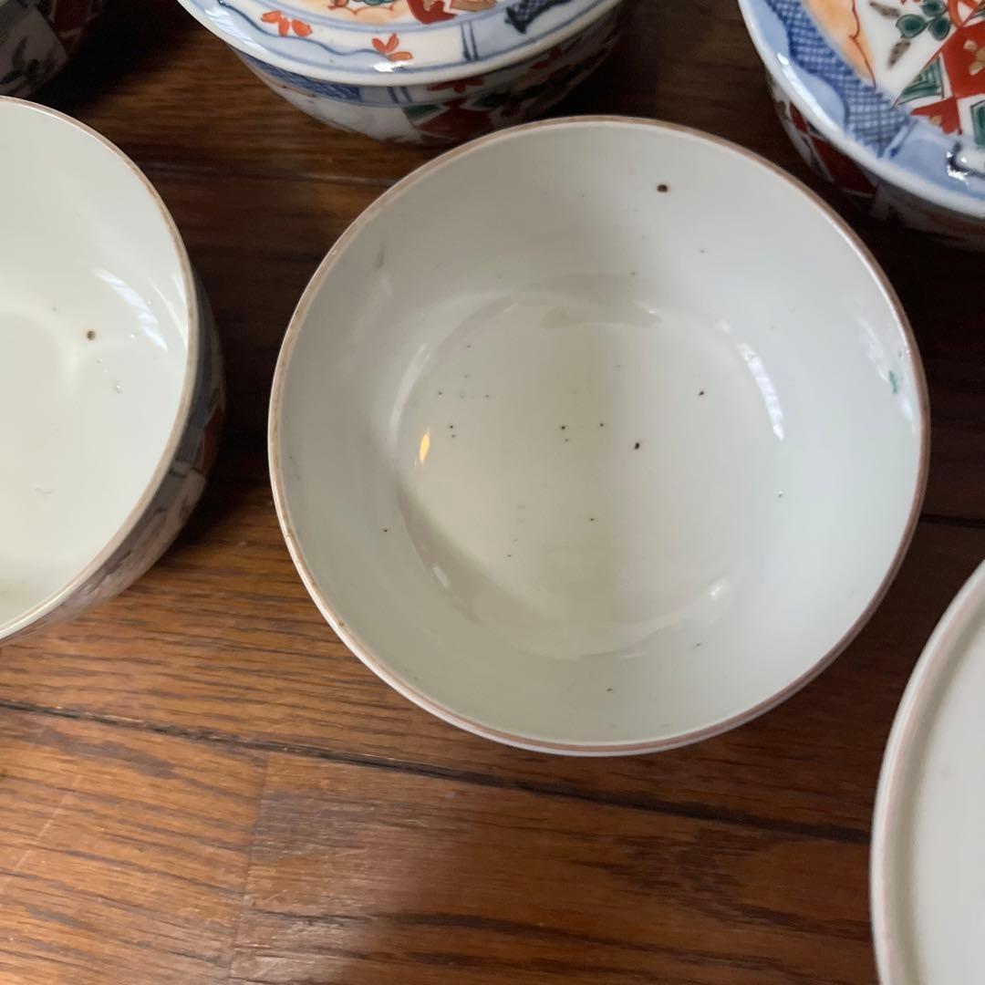 限定最終処分特価古伊万里色絵蓋付お茶碗五客煮物鉢　大きめ　完品　食卓のインテリア