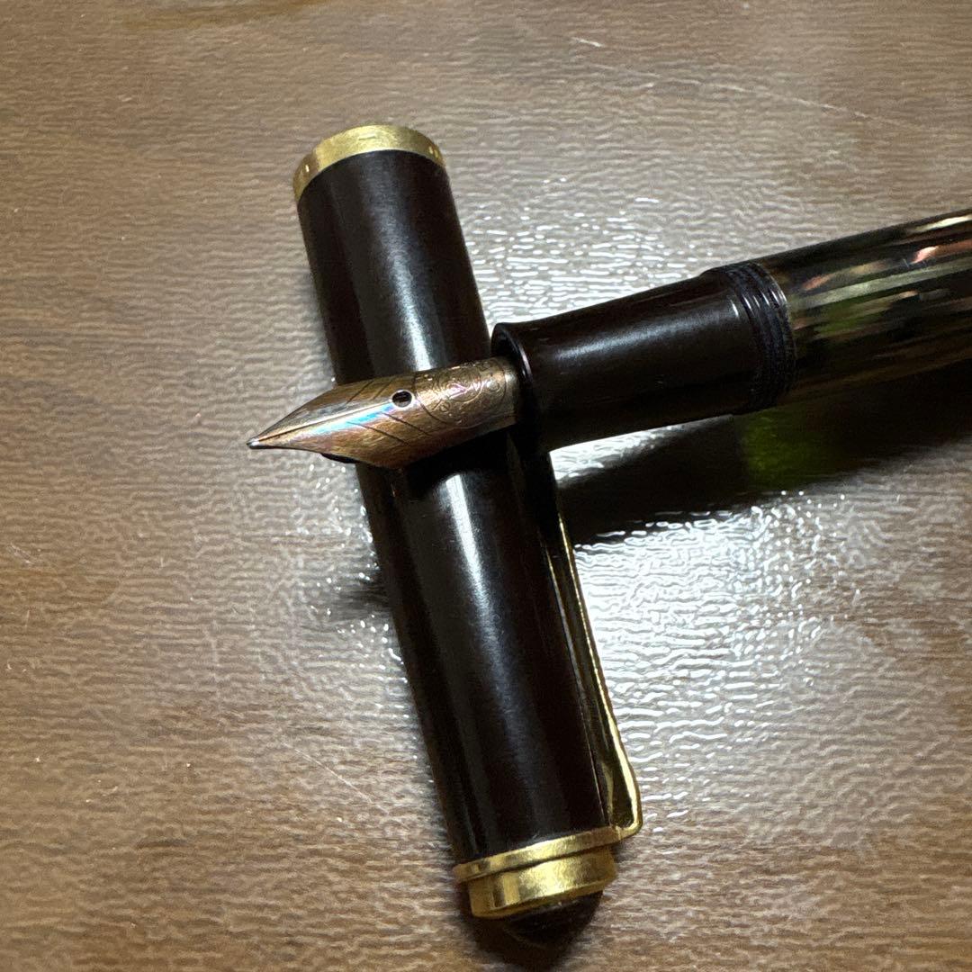 ペリカン400NN M&K 茶縞 万年筆 14C 字幅EF（極細字）　14K