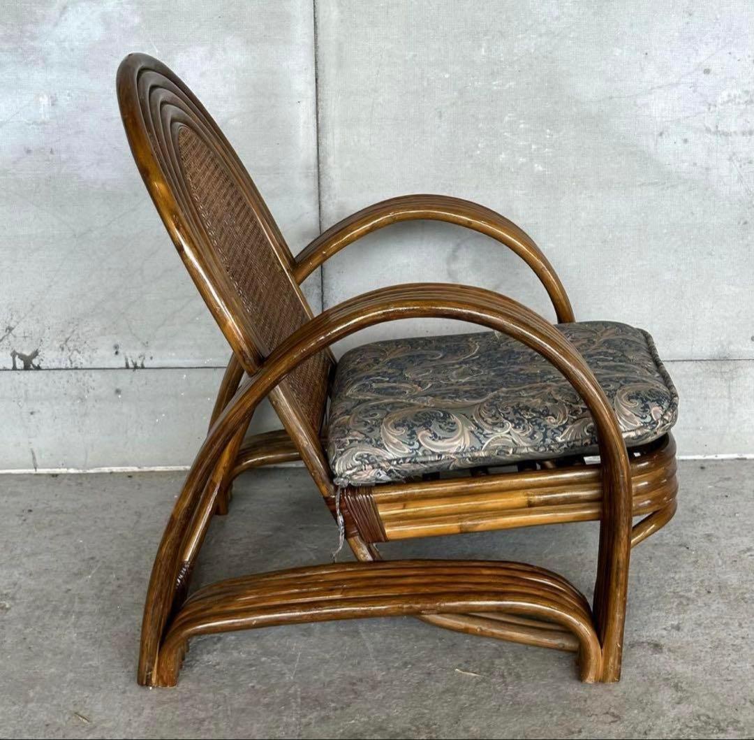 ꧁オールドラタン꧂カフェ風✦レトロラタン大型アームチェア　1人掛けソファー