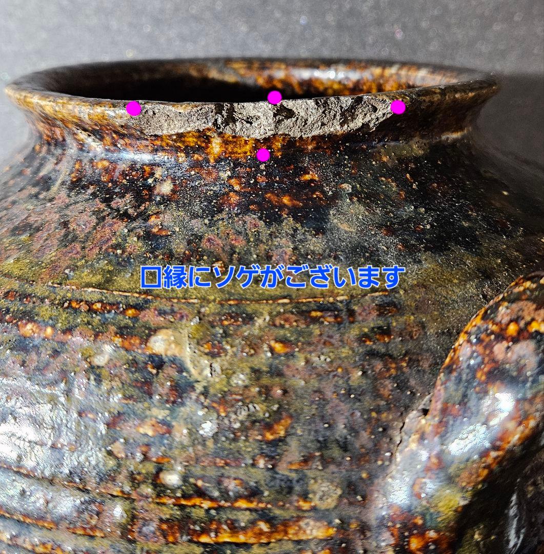 名壺❗】17世紀頃　東南アジア 古琉球系　窯変　双耳　大壺　酒会壺 【見事な窯変