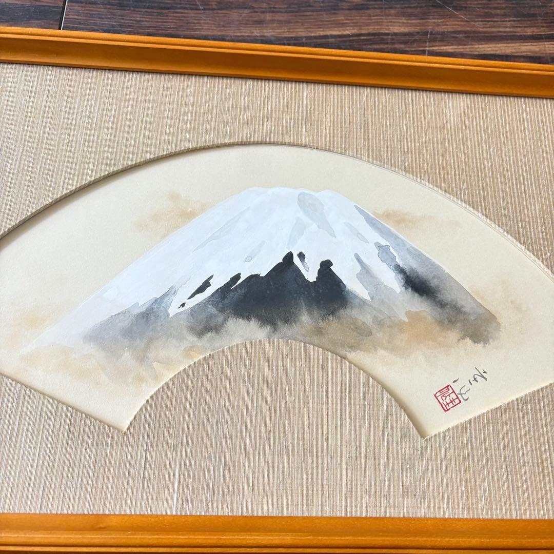 岸野圭作「富嶽」日本画 肉筆 共シール 額装 日展会員 A