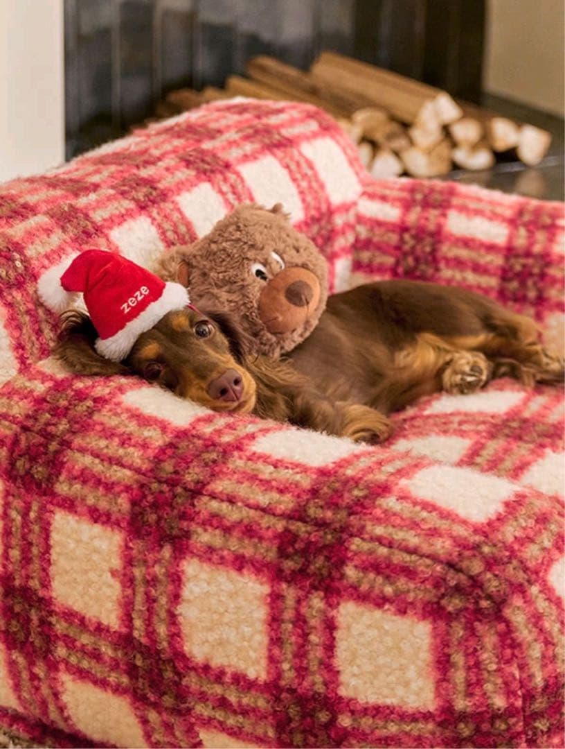 犬用ベッド・クッション 赤と白チェック