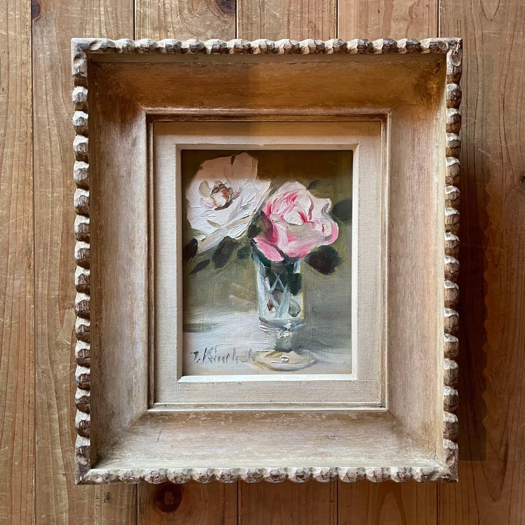 木下孝則　「ばら」　花　油彩画　作者サイン入　額付　日動画廊　25.11.30