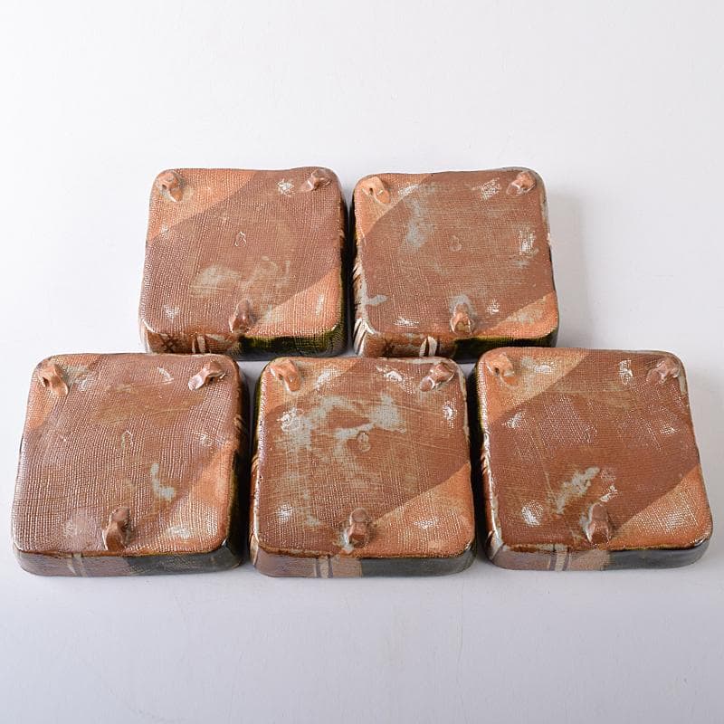 和食器　瀬戸織部　鳴海織部　加藤作助作　角向付　五客　共箱　V　R8733B