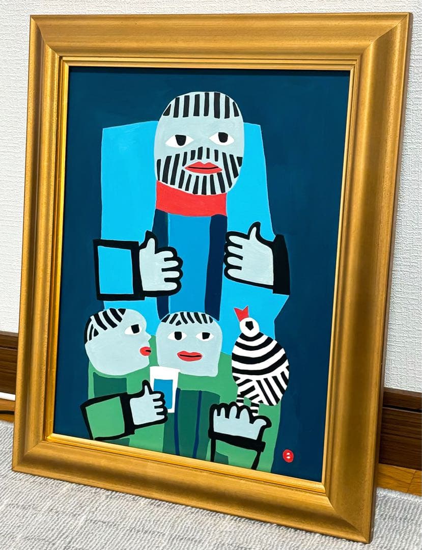 【F6号】手描き　畦地梅太郎【山の家族】 人気　代表作　サイン　落款　額縁