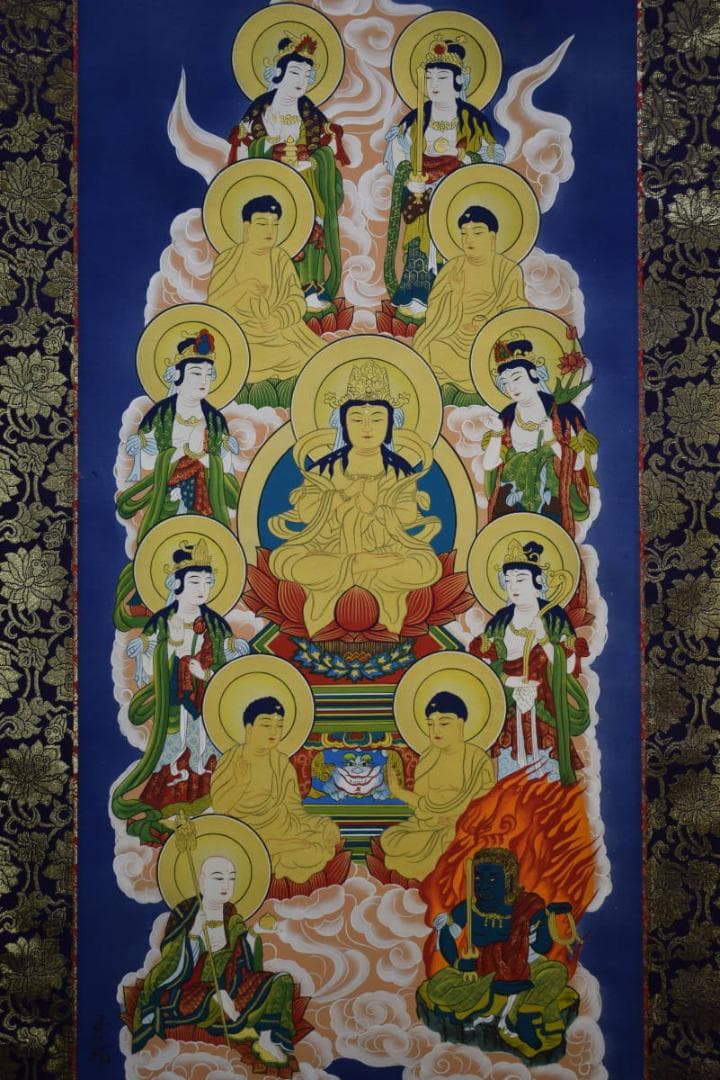 真作/神村紫邦/十三佛図/蓮華/桐共箱付/布袋屋掛軸HE-950