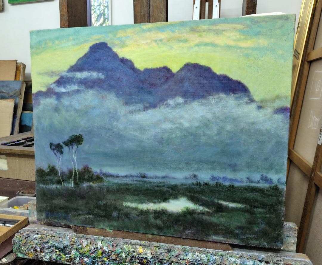 「明ける尾瀬ヶ原」2004 F15 風景画 油絵 油彩画 アート 絵画