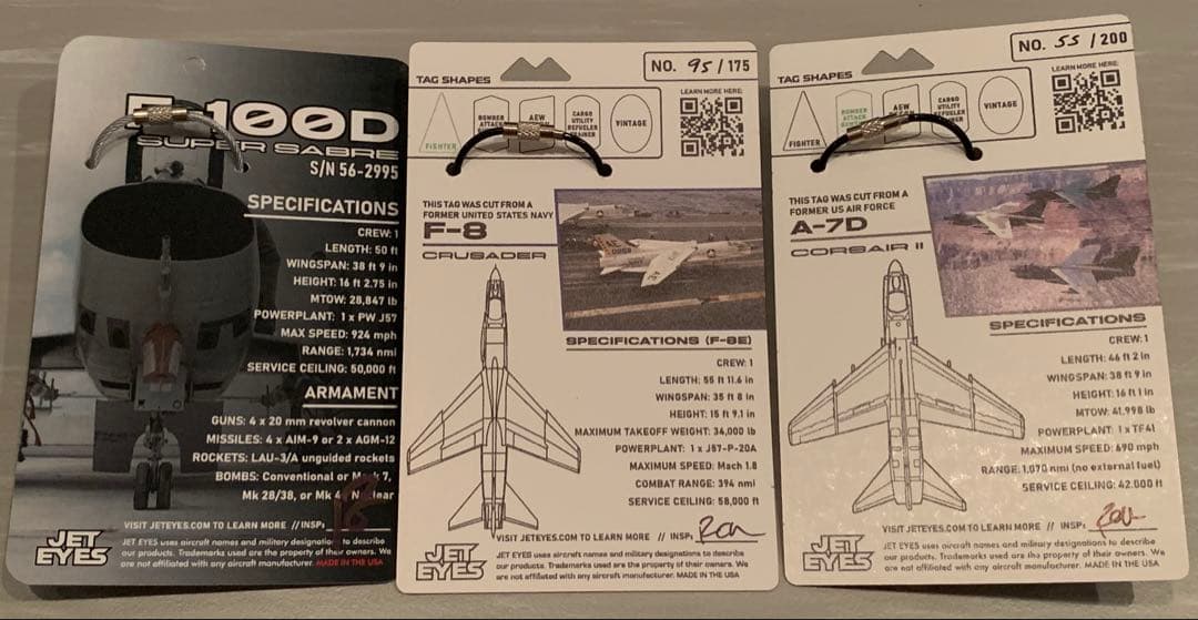 F-8 F-100 A-7タグ キーホルダー 3枚セット JETEYES