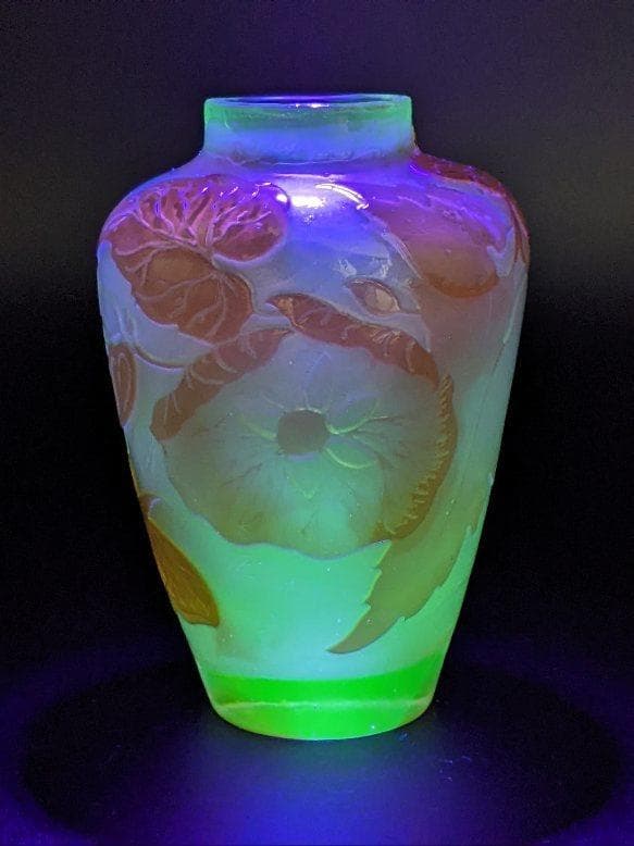 ◆美術館級◆エミール・ガレ/図鑑掲載作品/被せガラス花瓶/ウランガラス/ドーム期