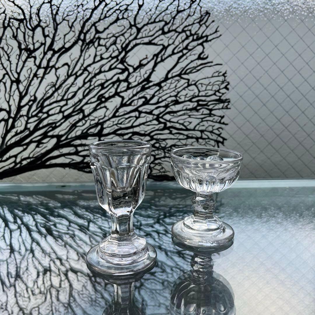 骨董　時代ガラス　厚底　トロンプルイユ　リキュールグラス　盃　酒器　ウラン①