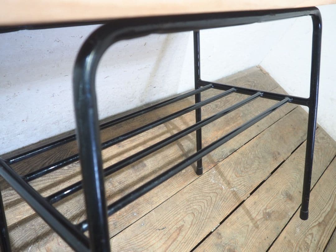 1235 ①古い木と鉄脚のテーブル　デスク　作業台　リメイク　レトロ　ビンテージ