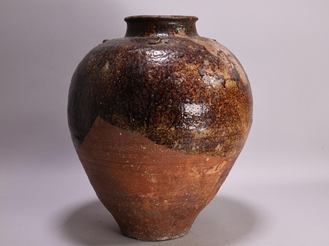 BK192　桃山ー室町期　古信楽　三耳壷　窯印　窯傷　壺　高さ38.5㎝ 花器