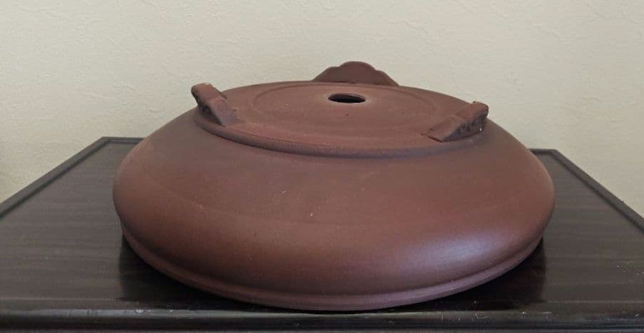 陶器製 赤褐色 大型盆栽鉢　排水穴付き　落款　陶陽　松本武