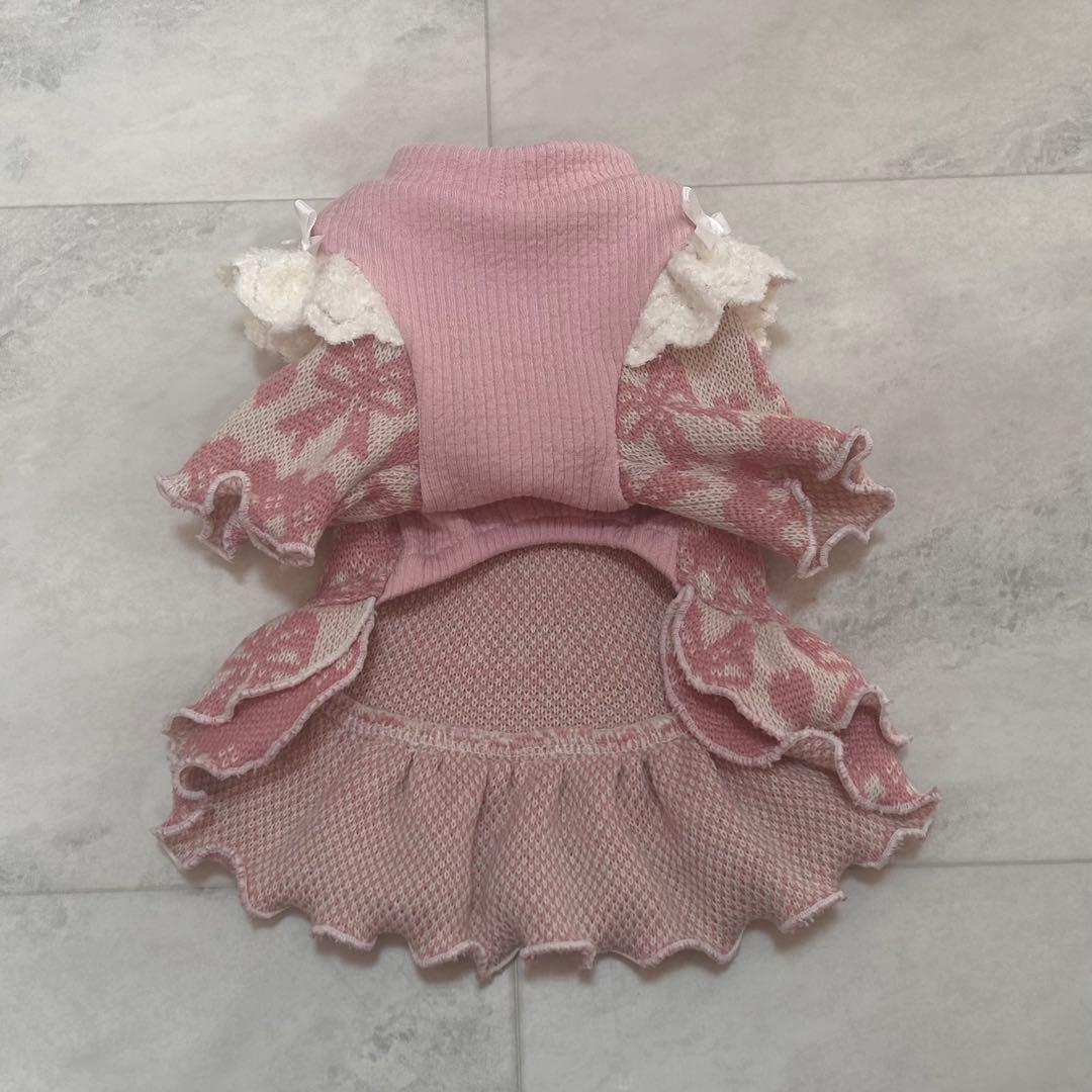 犬服ハンドメイド　ジャガードニット ワンピ①