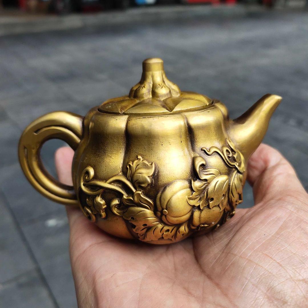銅器 南瓜酒壺 茶壺 滴り壺 墨壺 茶道具 書道具 装飾品 工芸品 置物