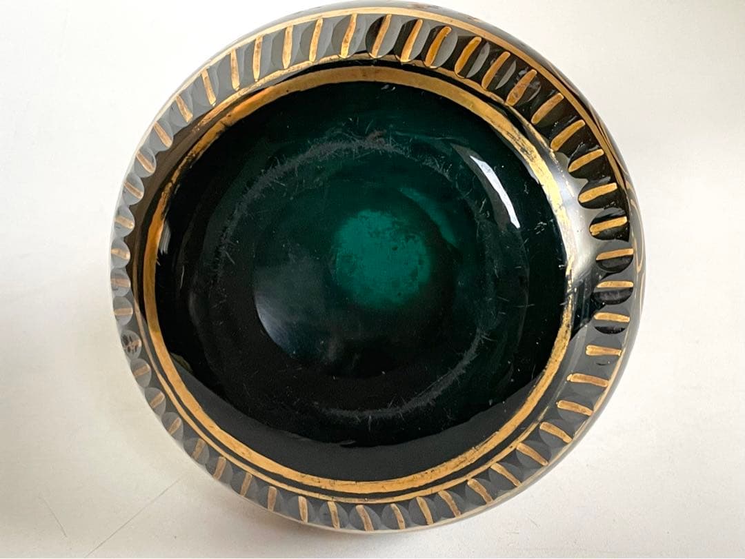 アンティーク　ガラス　ボトル　金彩　唐草文様　花瓶　面取　エナメル　西洋骨董