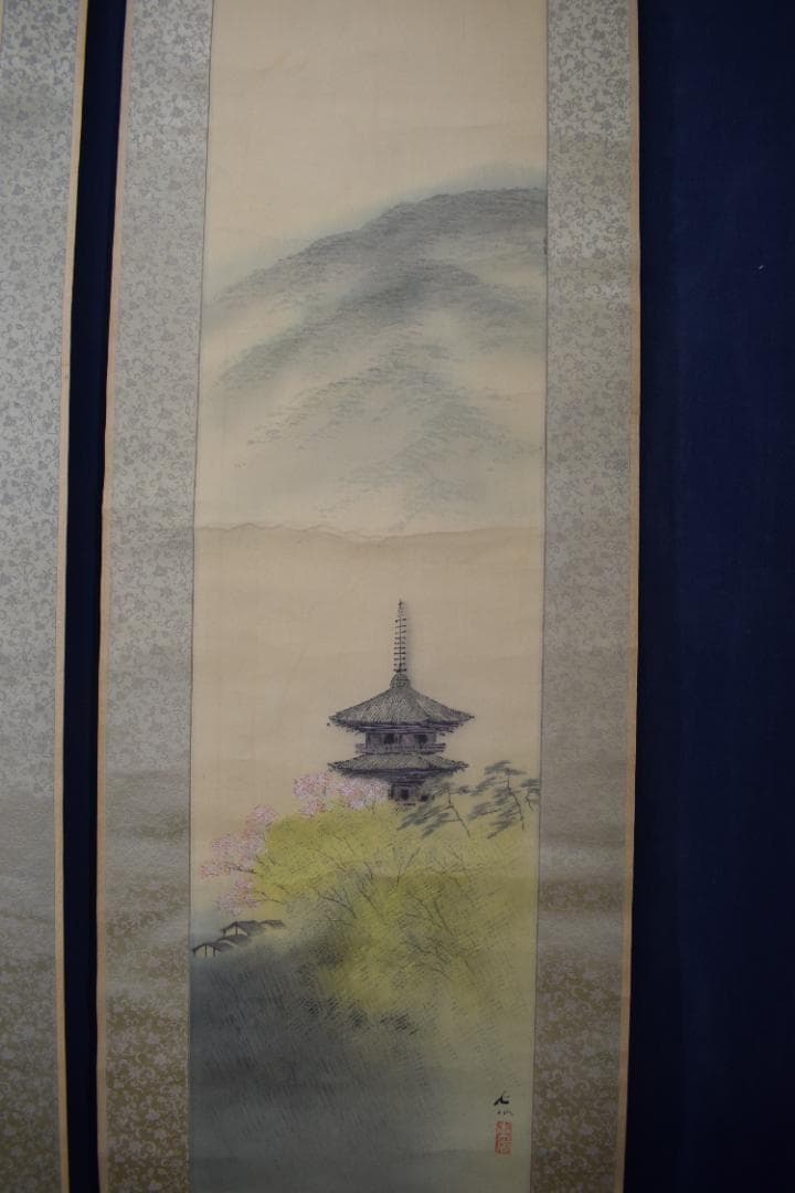 【真作】服部石仙/春夏秋山水図/三幅対/掛軸☆宝船☆Y-989　JM