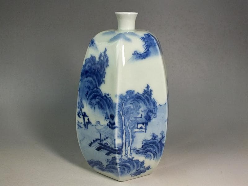 ☆ 平戸焼 染付六角徳利 江戸期 ☆A11