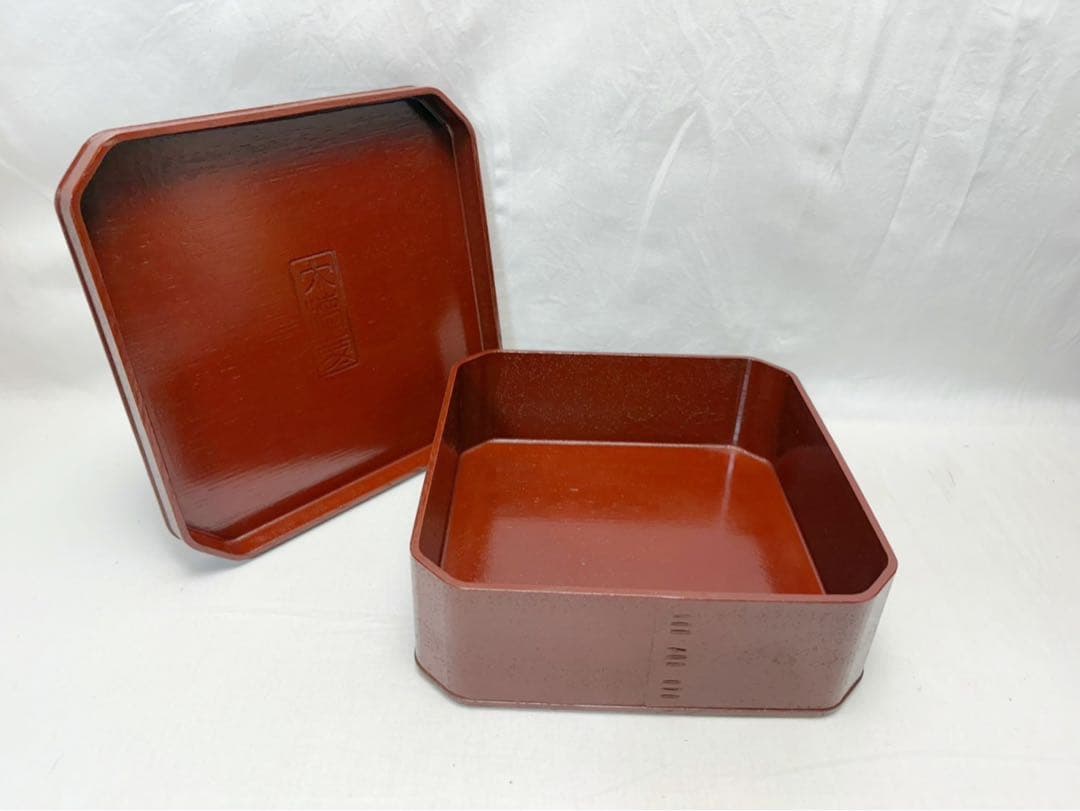 ほぼ未使用 懐石道具 木製古代朱塗 大徳寺 縁高重箱 十客揃 刻印有 共箱