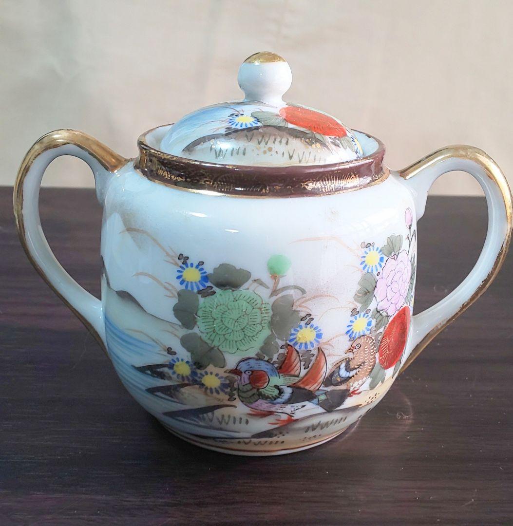 九谷焼 大正時代 金彩花鳥富士模様柄 ティーセット 6客8点セット 陶磁器