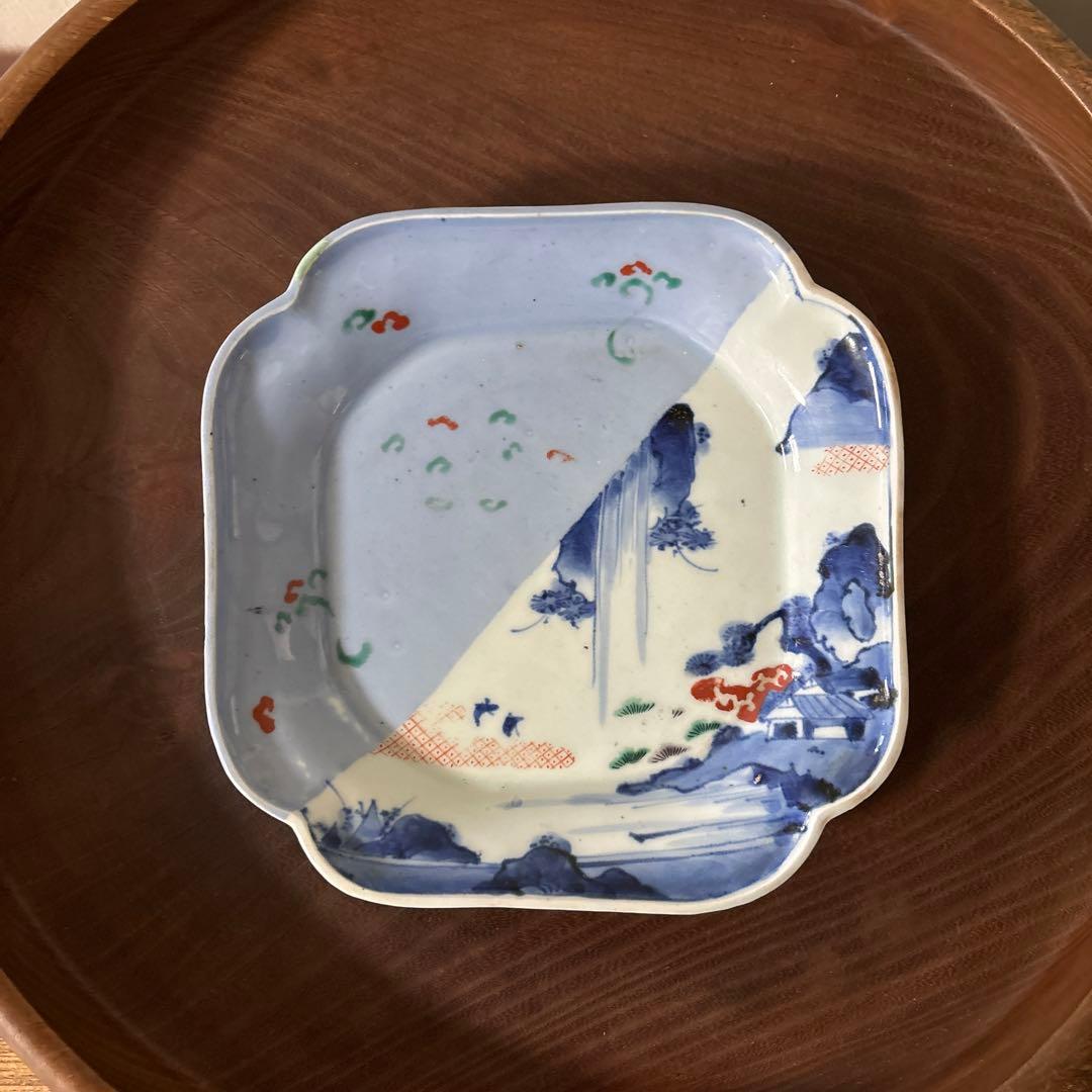 古伊万里染付 角皿 アンティーク　白磁　李朝　骨董　古道具　李朝