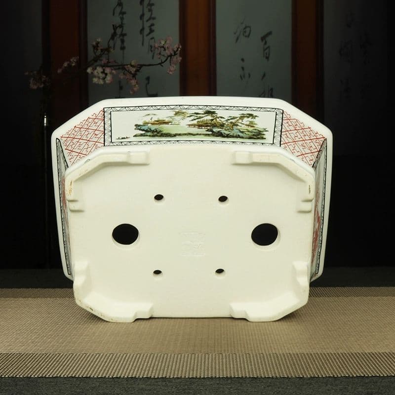 四面山水図盆栽鉢 山野草鉢 多肉植物 植木鉢 小品大品盆栽鉢 陶器鉢置物