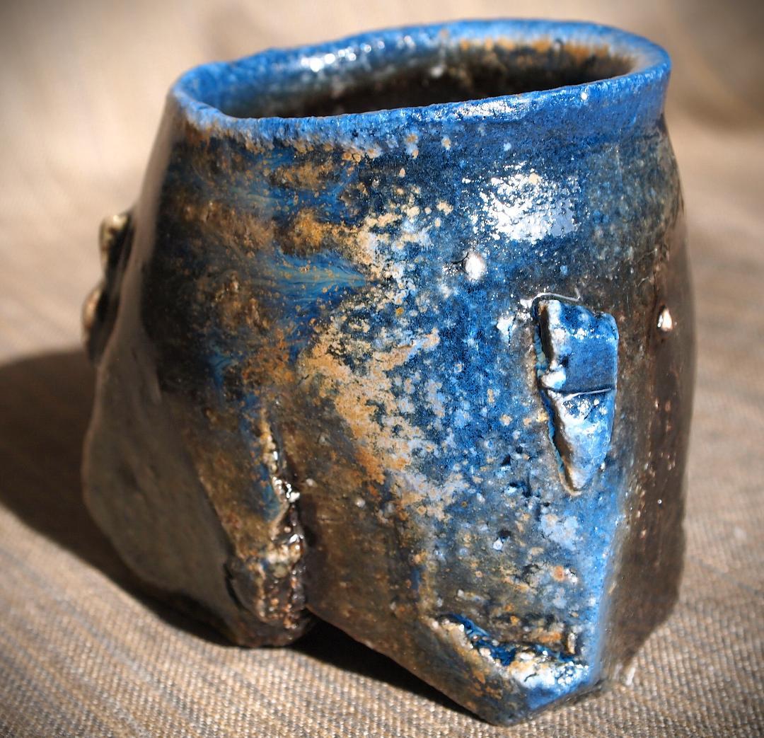 気作家★大岩智之【師：隠崎隆一】★黒≪青窯変≫備前ぐいのみ★共箱