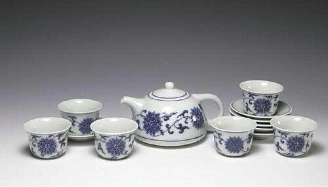 【未使用】1994年銘有 陸羽茶藝 台湾茶器 青花壺組 廃盤 名品 公式年表掲載
