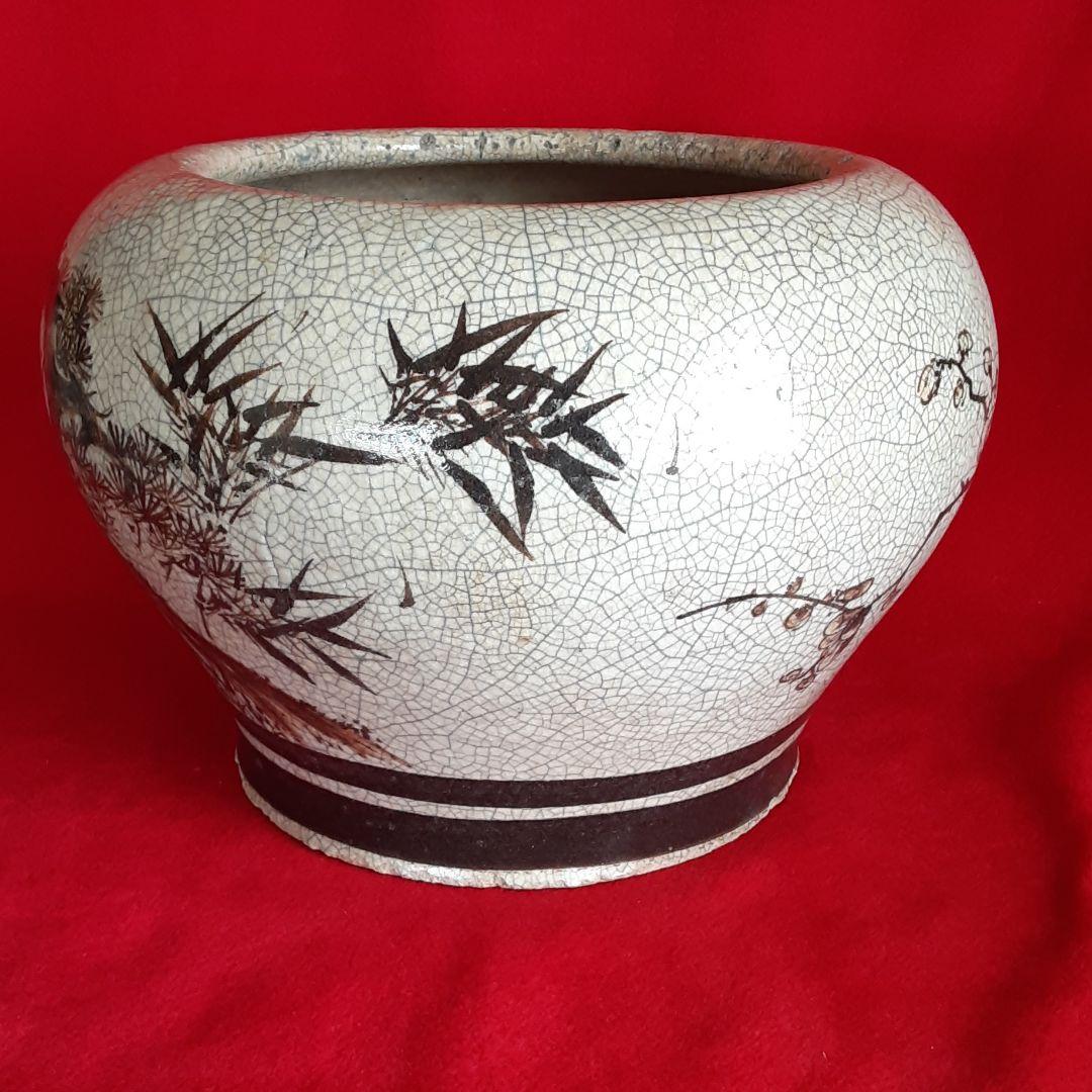 絵瀬戸　火鉢　手焙り　松竹梅