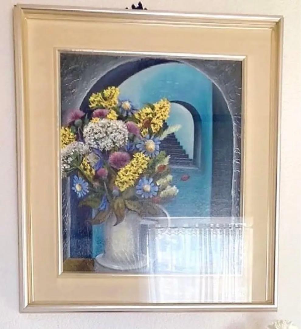 油絵　花　アンティーク　ヴィンテージ　油彩　インテリア　額縁　原画　一点物　作家