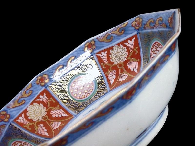 大聖寺伊万里　金襴手　鳳凰に雲　花に青海波の図　八角膾皿　D737AS-fbsv