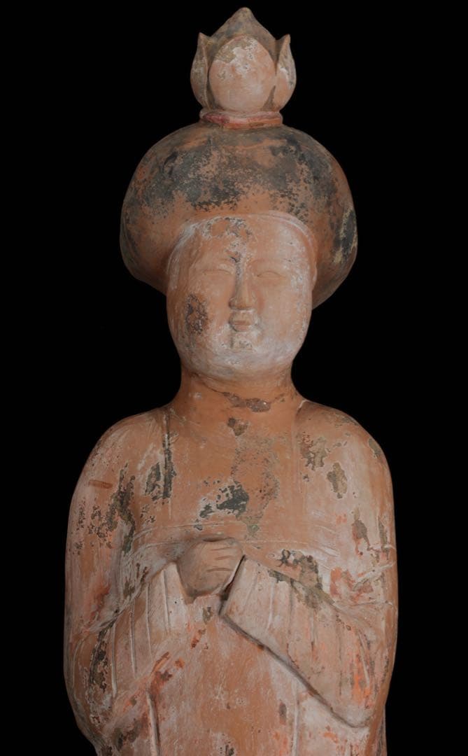 【中国古玩】加彩舞妓俑 加彩婦女俑婦人 俑置物 高さ79㎝ 唐物 古美術 骨董品