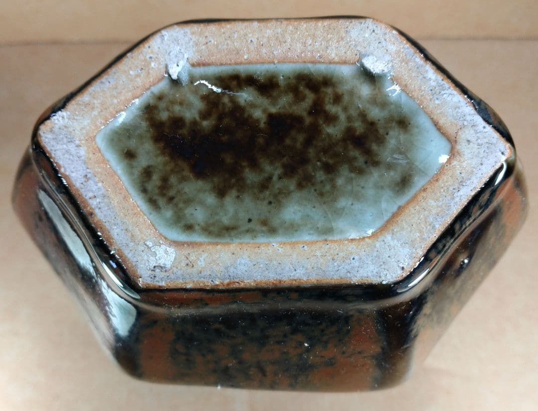 ポコ！河井寛次郎 柿釉六角扁壷 河井敏孝識箱 美品 民藝の巨匠