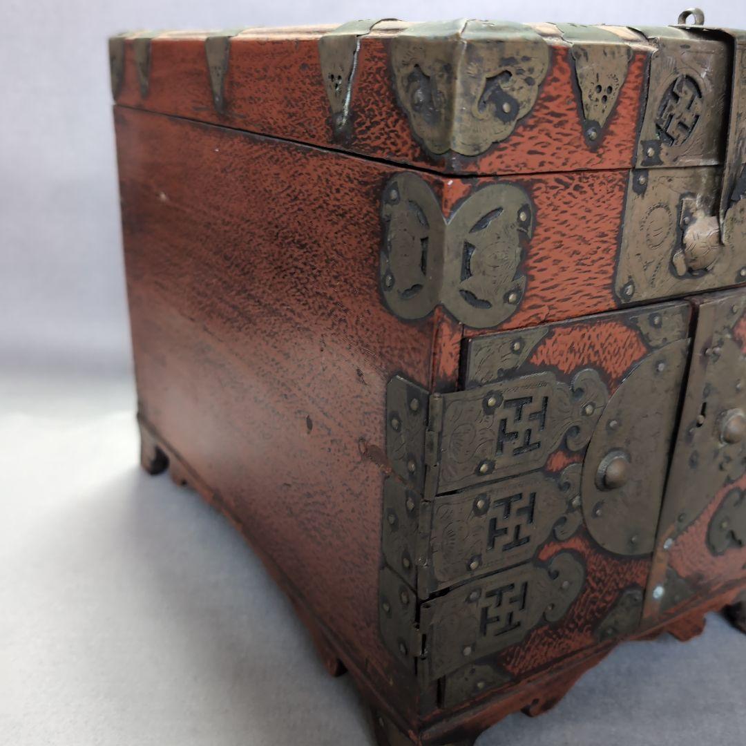 李朝朱漆塗櫛箱　李朝化粧箱　木製箱　 朱漆塗櫛箱　李朝収納箱　李朝民芸家具