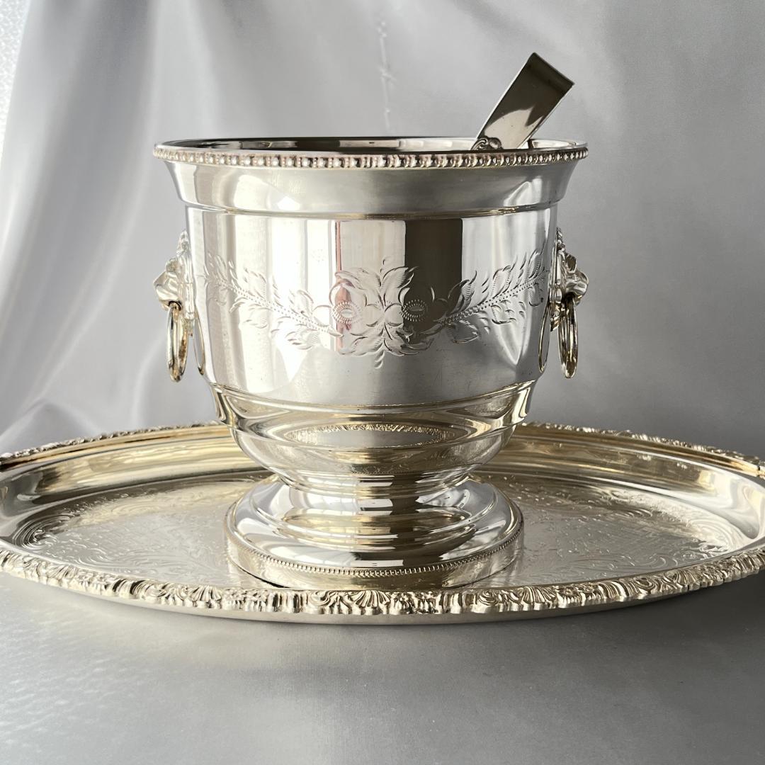 【英国】 ライオンのアイスバスケット / アイストング【シルバープレート】