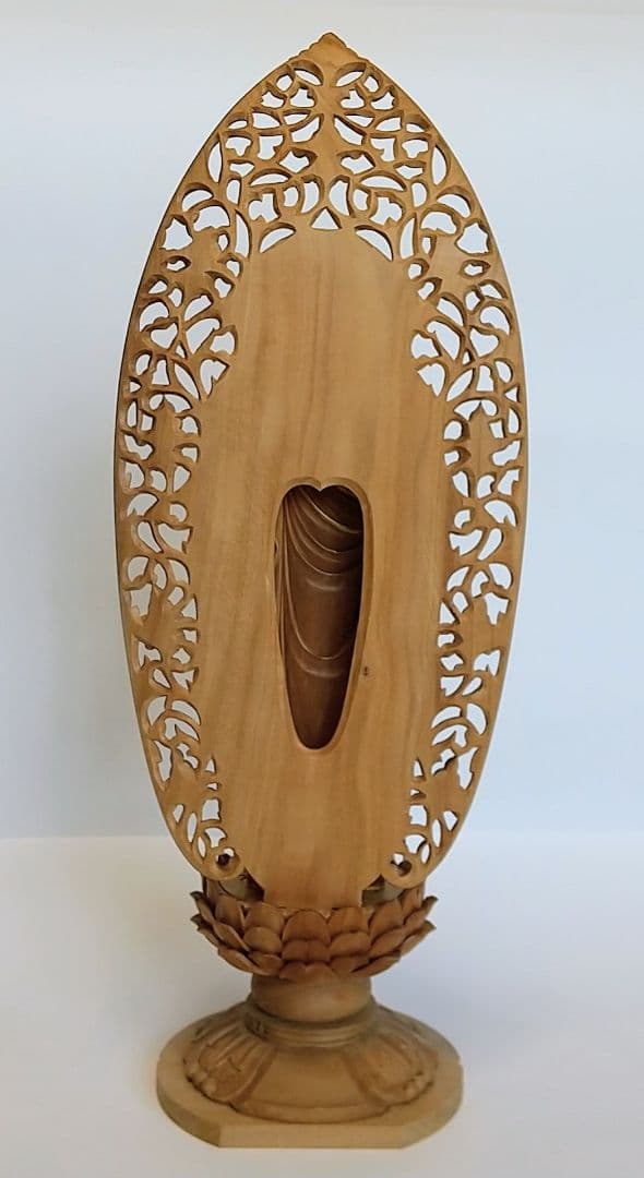 阿弥陀如来立像 5寸 #661 円台座 宝相華唐草 透彫り◆白檀 木彫 仏像